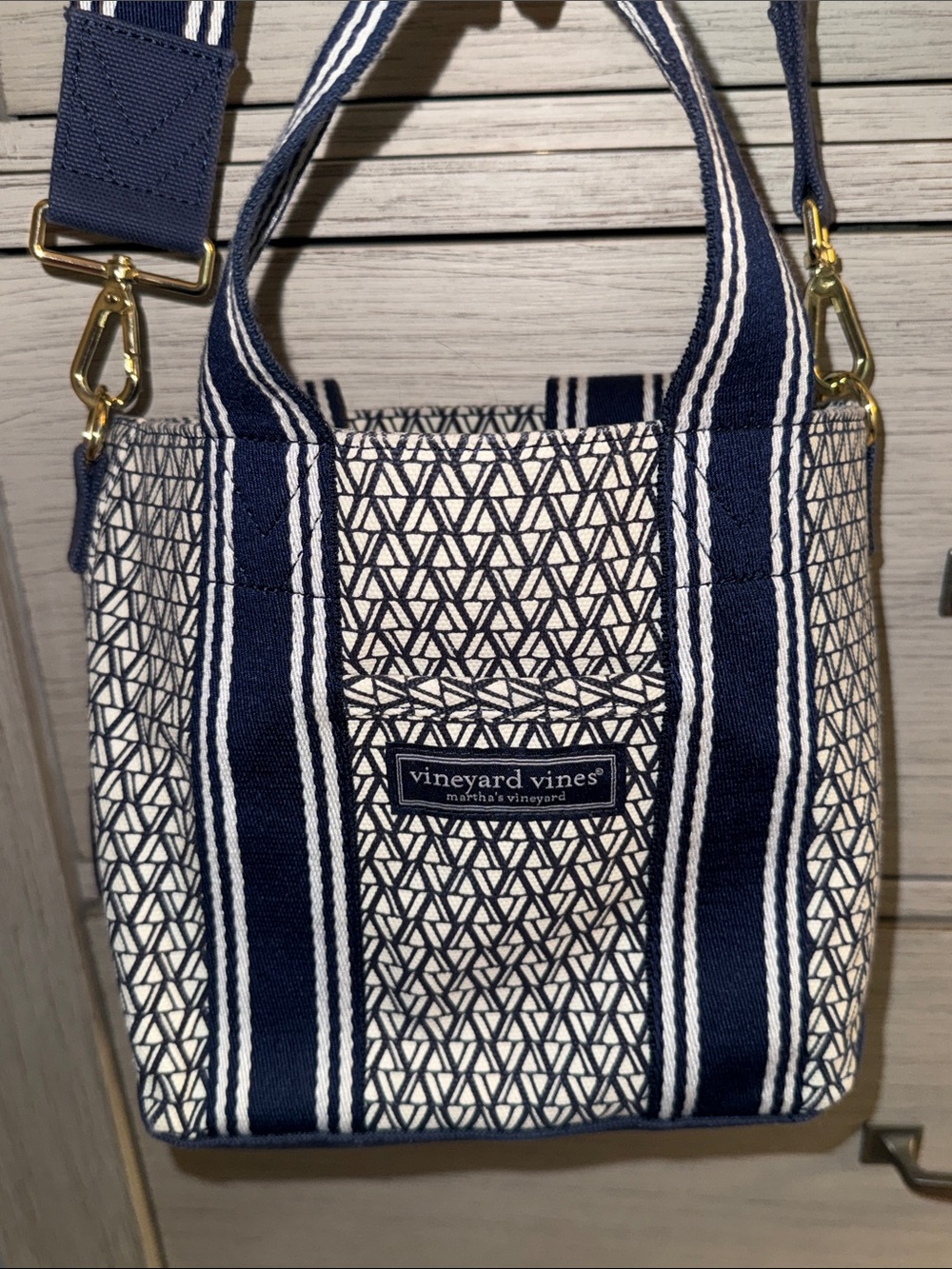 Vineyard Vines Navy & White Crossbody Mini Tote Bag